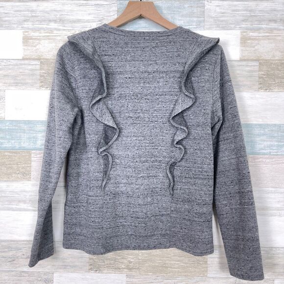 J Crew Mercantile Ruffle Sweatshirt Sweater Gray Round Neck Casual Womens Small - Picture 3 of 7